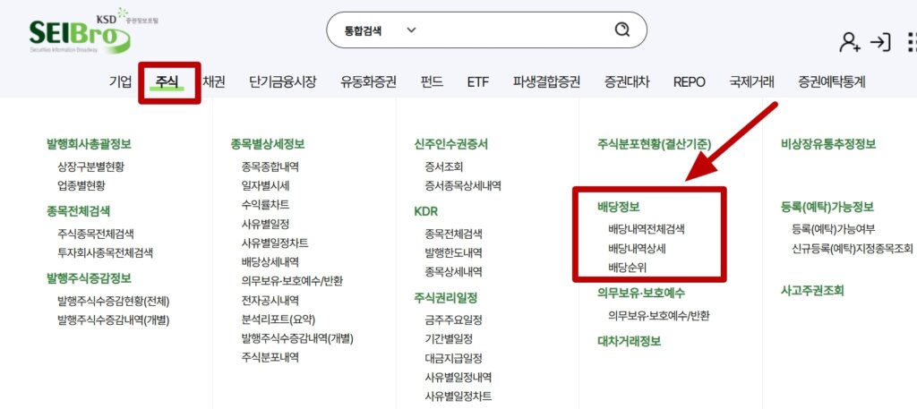 배당금 지급일 조회
